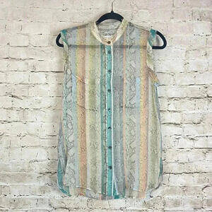 Equipment Femme XS Silk Sleeveless Button Front Blouse Top Sheer Python Snake